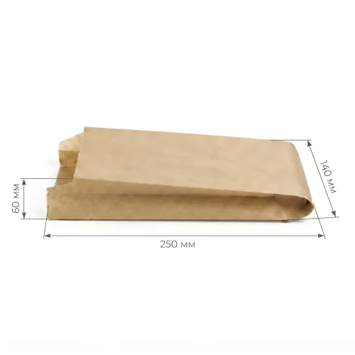 Пакет бумажный Ribbed 140х60х250 мм крафт с плоским дном