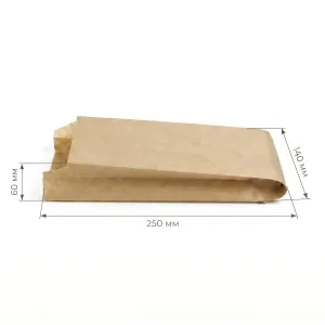 Пакет бумажный Ribbed 140х60х250 мм крафт с плоским дном